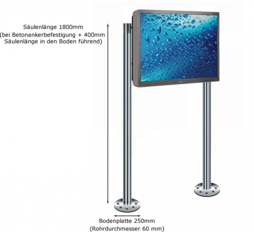 Professioneller Edelstahl Standfuß für Outdoor Displays – Modell DOOHSTAND-ES
