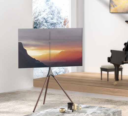 TV Standfuß von 32 bis 75 Zoll Nussbaum Drehbar Höhenverstellbar Display Bodenständer