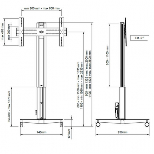 XFHM Elektrisch Hoehenverstellbarer Rollwagen fuer 40-55 Zoll