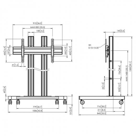 Monitor Rollwagen Schwarz für Displays ab 55 Zoll, max. 150 kg