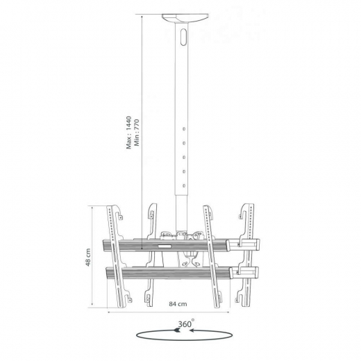 Deckenhalterung für zwei Monitore 37-70 Zoll Höhe 118-220 cm
