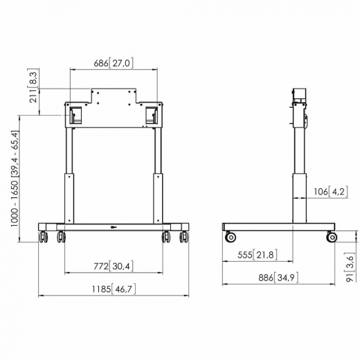 TE1264 Elektrisch hoehenverstellbarer Displaywagen 42-85 Zoll