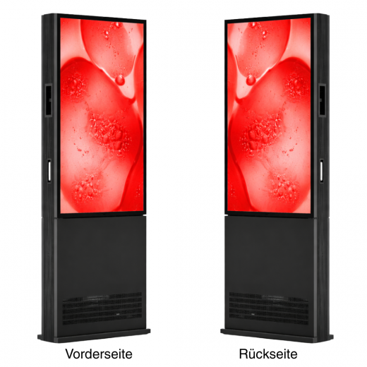 Outdoor Digital Signage Werbestele doppelseitig mit integriertem Windows-PC, IP66, 3000 Nits, 32–75 Zoll