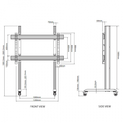 TV Rollwagen MM8508 fuer grosse Displays fuer 72-120 Zoll
