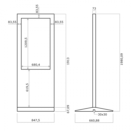Digital Poster Werbestele MMLS55DB 55 Zoll Leihgeraet Schwarz/Silber