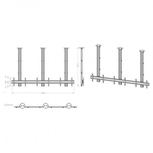 Multiscreen TV-Deckenhalterung für drei Monitore von 55-70 Zoll 1x3