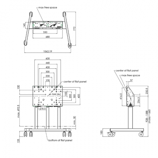 MM-62-7225B Rollwagen fuer grosse und schwere Displays bis 98 Zoll