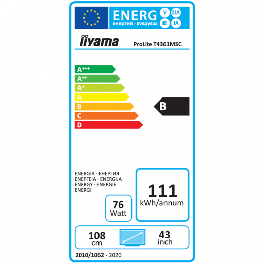 iiyama ProLite T4361MSC-B1 40 Punkt Touchdisplay 43 Zoll