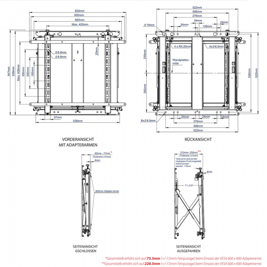 Schlanke Pop-Out Wandhalterung MM8312 mit gedämpften Auszug