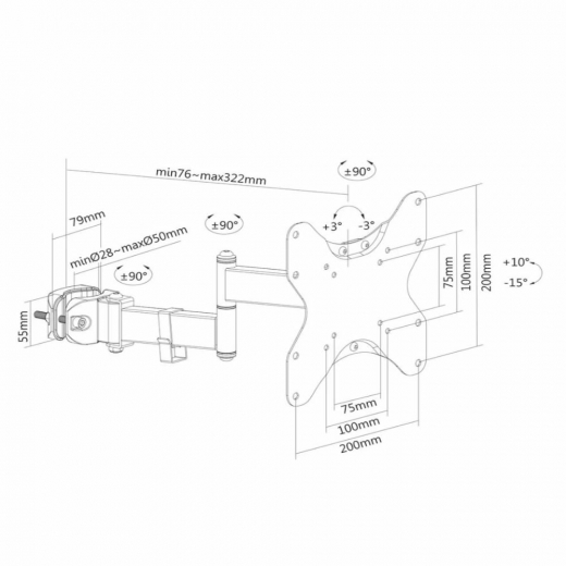 MM-FL40-450BL12 vollbewegliche Stangenhalterung für 23-42 Displays