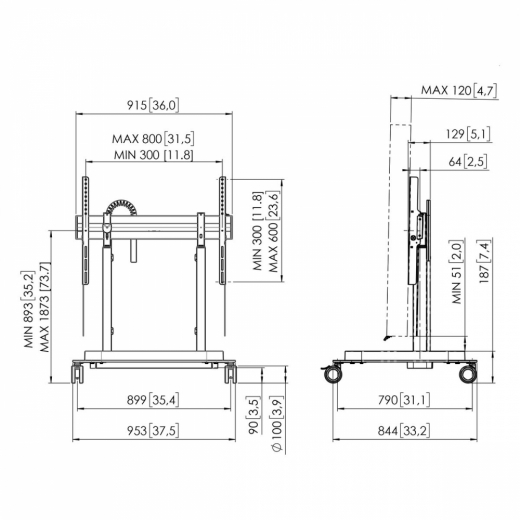 RISE 5305 Trolley mit motorisiertem Display-Lift 50 schwarz