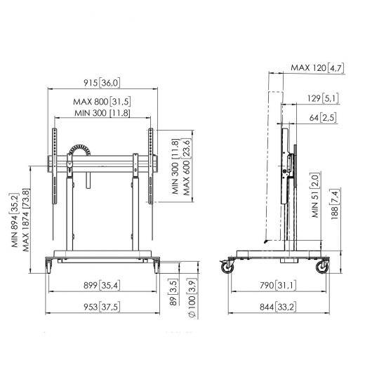 RISE 5205 Trolley mit motorisiertem Display-Lift 50 schwarz