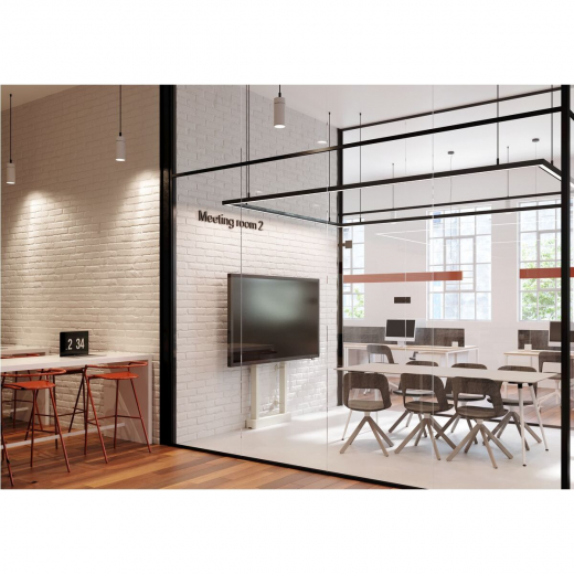 RISE 2008 Boden-Wand-Loesung mit motorisiertem Display-Lift 80Â mm/s Weiss