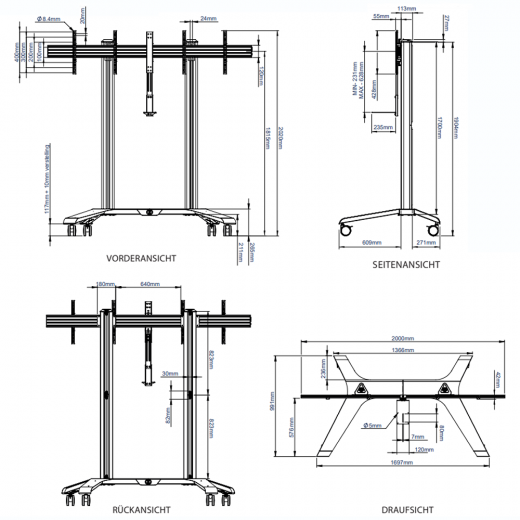 Videokonferenz Standfuß BT8516 für Display 56-65 Zoll