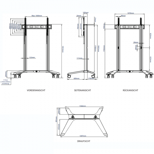 Universeller Rollwagen BT8564 für Display ab 65 Zoll