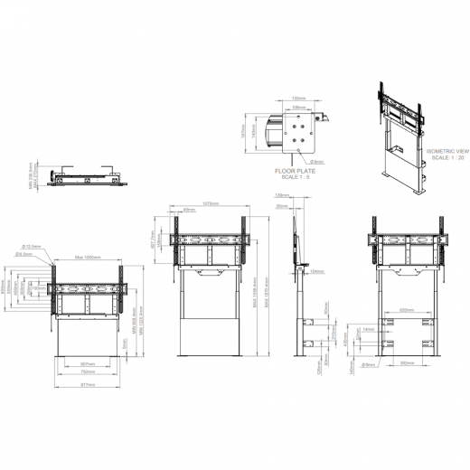Motorisierte Boden-zu-Wand-Halterung BT8569 mit Hoehenverstellung