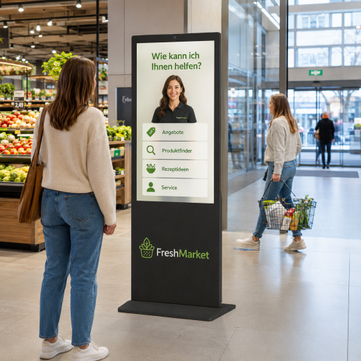 Digitale Werbestele mit Touch-Funktion, PC und integrierter Kamera