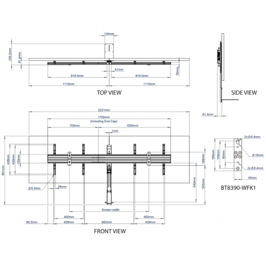 Videokonferenz Wandhalterung fuer zwei Bildschirme bis 46 Zoll