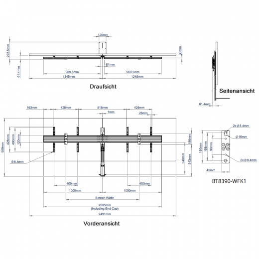 Videokonferenz Wandhalterung fuer zwei Bildschirme bis 65 Zoll