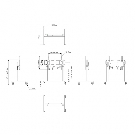 Elektrisches Rollwagensystem MD CAR2011-B1 für Displays bis 86 Zoll