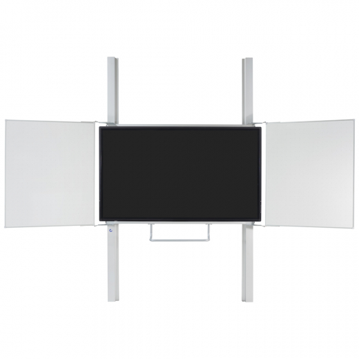 RDWF Hoehenverstellbare Whiteboard Boden-Wandhalterung mit zwei Fluegeltafeln 65 - 86 Zoll