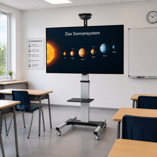 Hoehenverstellbarer Rollwagen auf Rollen mit Rotations-Funktion fuer 30-70 Zoll Displays