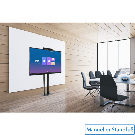 Komplett-Set bestehend aus elektrischem/manuellem Standfuß mit 86 Zoll Touch Display und Zubehör