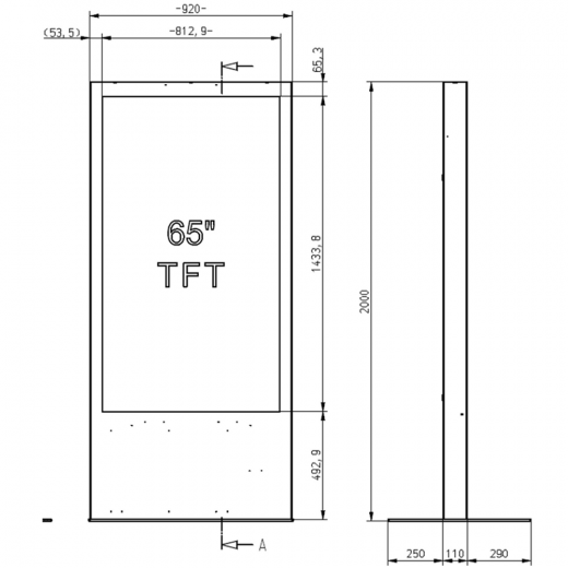 Digitale Werbestele mit integriertem Brandmeldesystem mit Touch