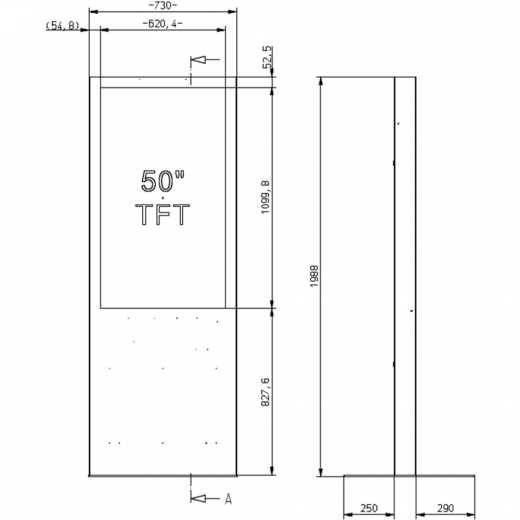 Digitale Werbestele mit integriertem Brandmeldesystem ohne Touch