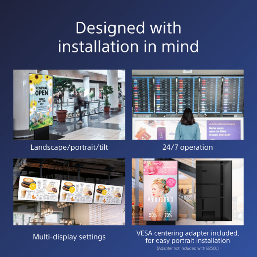 Sony FW-65BZ40L/TM Signage-Display Digital Signage Flachbildschirm 165,1 cm (65Zoll) LCD WLAN 700 cd/qm 4K Ultra HD Schwarz Android 24/7