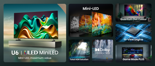 Hisense 75U6NQ Fernseher 190,5 cm (75Zoll) 4K Ultra HD Smart-TV WLAN Grau 500 cd/qm