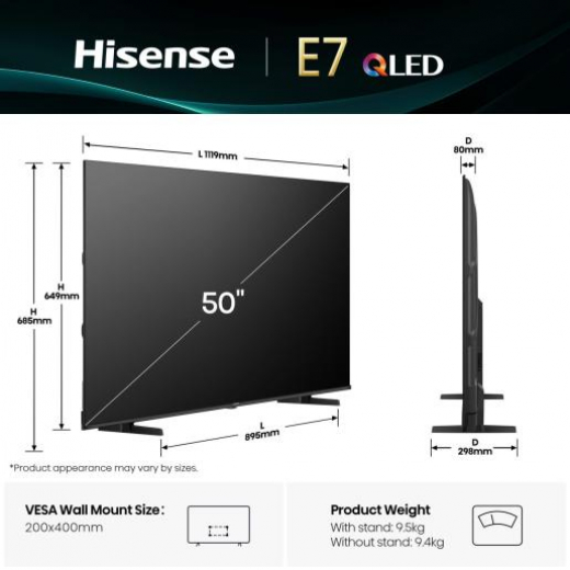 Hisense 50E77Q Fernseher 127 cm (50Zoll) 4K Ultra HD Smart-TV WLAN Schwarz