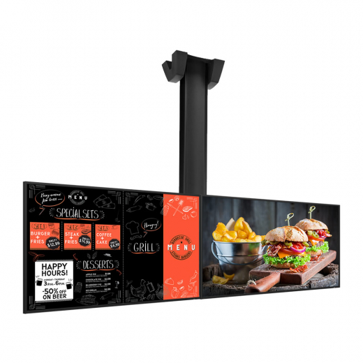 Digitales Menüboard Set 2x 32 Zoll UHD Displays im Querformat mit Deckenhalterung