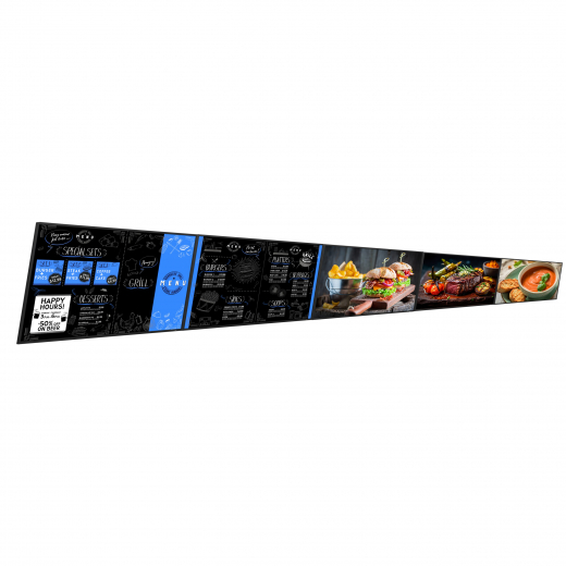 Digitales Menüboard Set 5x 50 Zoll UHD Displays im Querformat mit Wandhalterung