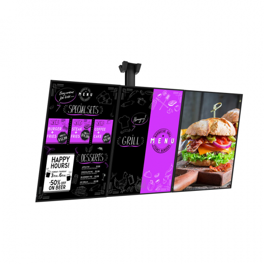 Digitales Menüboard Set 3x 50 Zoll UHD Displays im Hochformat mit Deckenhalterung