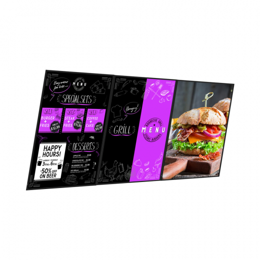 Digitales Menüboard Set 3x 50 Zoll UHD Displays im Hochformat mit Wandhalterung