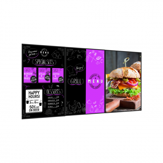 Digitales Menüboard Set 3x 50 Zoll UHD Displays im Hochformat mit Wandhalterung