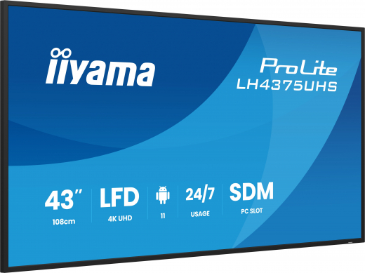 iiyama LH4375UHS-B2AG Signage-Display Digital Signage Flachbildschirm 108 cm (42.5) LCD WLAN 500 cd/m? 4K Ultra HD Schwarz Eingebauter Prozessor Android 11 24/7