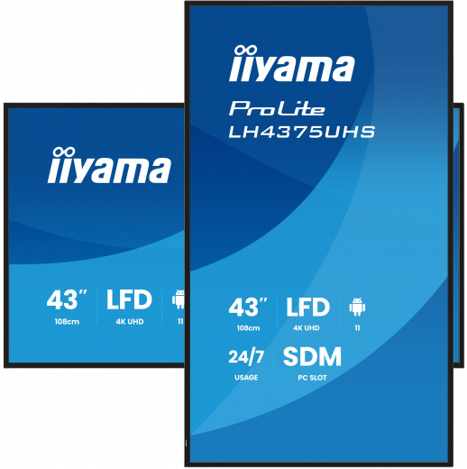 iiyama LH4375UHS-B2AG Signage-Display Digital Signage Flachbildschirm 108 cm (42.5) LCD WLAN 500 cd/m? 4K Ultra HD Schwarz Eingebauter Prozessor Android 11 24/7