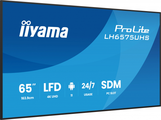 iiyama LH6575UHS-B2AG Signage-Display Digital Signage Flachbildschirm 163,8 cm (64.5) LCD WLAN 500 cd/m? 4K Ultra HD Schwarz Eingebauter Prozessor Android 11 24/7