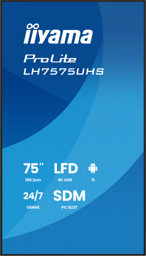 iiyama LH7575UHS-B2AG Signage-Display Digital Signage Flachbildschirm 190,5 cm (75) LCD WLAN 500 cd/m? 4K Ultra HD Schwarz Eingebauter Prozessor Android 11 24/7