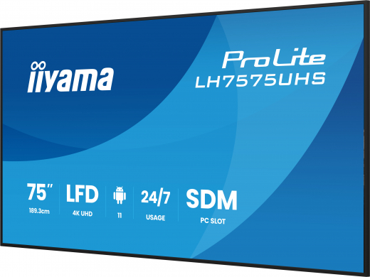 iiyama LH7575UHS-B2AG Signage-Display Digital Signage Flachbildschirm 190,5 cm (75) LCD WLAN 500 cd/m? 4K Ultra HD Schwarz Eingebauter Prozessor Android 11 24/7