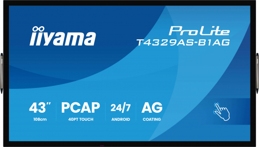 iiyama T4329AS-B1AG Signage-Display Interaktiver Flachbildschirm 108 cm (42.5) LED WLAN 500 cd/m? 4K Ultra HD Schwarz Touchscreen Eingebauter Prozessor Android 24/7