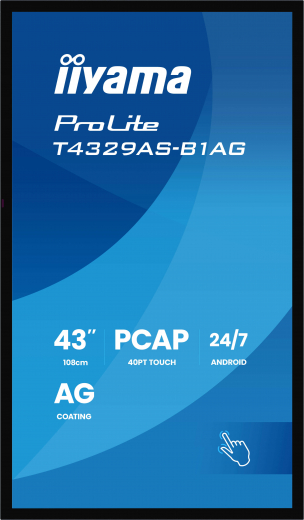 iiyama T4329AS-B1AG Signage-Display Interaktiver Flachbildschirm 108 cm (42.5) LED WLAN 500 cd/m? 4K Ultra HD Schwarz Touchscreen Eingebauter Prozessor Android 24/7