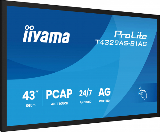 iiyama T4329AS-B1AG Signage-Display Interaktiver Flachbildschirm 108 cm (42.5) LED WLAN 500 cd/m? 4K Ultra HD Schwarz Touchscreen Eingebauter Prozessor Android 24/7
