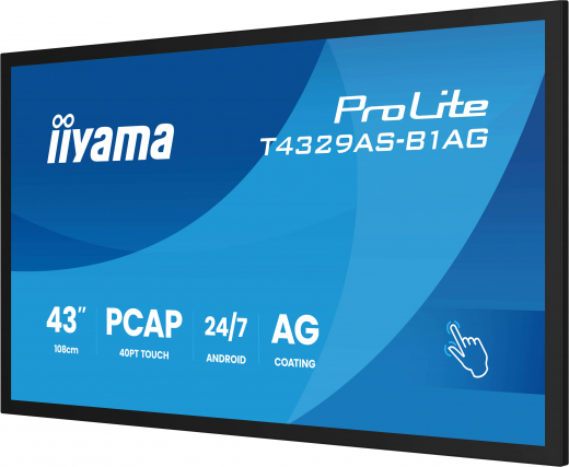iiyama T4329AS-B1AG Signage-Display Interaktiver Flachbildschirm 108 cm (42.5) LED WLAN 500 cd/m? 4K Ultra HD Schwarz Touchscreen Eingebauter Prozessor Android 24/7
