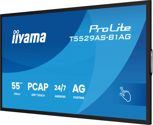 iiyama T5529AS-B1AG Signage-Display Interaktiver Flachbildschirm 138,7 cm (54.6) LED WLAN 500 cd/m? 4K Ultra HD Schwarz Touchscreen Eingebauter Prozessor Android 24/7