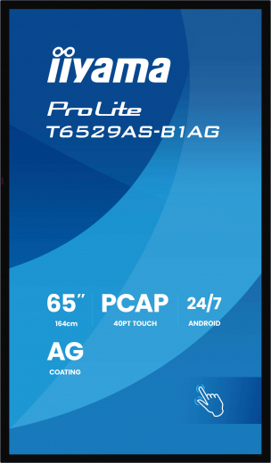 iiyama T6529AS-B1AG Signage-Display Interaktiver Flachbildschirm 163,8 cm (64.5) LED WLAN 500 cd/m? 4K Ultra HD Schwarz Touchscreen Eingebauter Prozessor Android 24/7