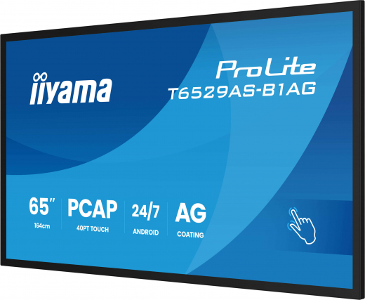 iiyama T6529AS-B1AG Signage-Display Interaktiver Flachbildschirm 163,8 cm (64.5) LED WLAN 500 cd/m? 4K Ultra HD Schwarz Touchscreen Eingebauter Prozessor Android 24/7