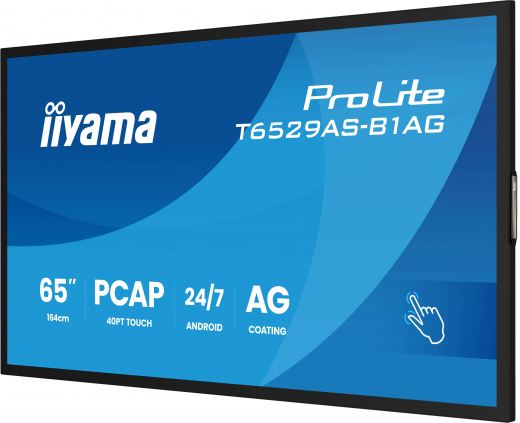 iiyama T6529AS-B1AG Signage-Display Interaktiver Flachbildschirm 163,8 cm (64.5) LED WLAN 500 cd/m? 4K Ultra HD Schwarz Touchscreen Eingebauter Prozessor Android 24/7